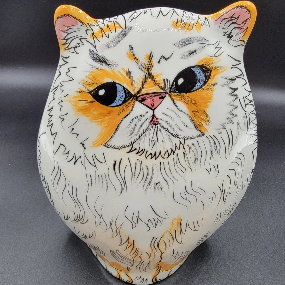 Cats by Nina Collection Nina Lyman Persian White Cat Vase With Blue Eyes 7" - Picture 1 of 10